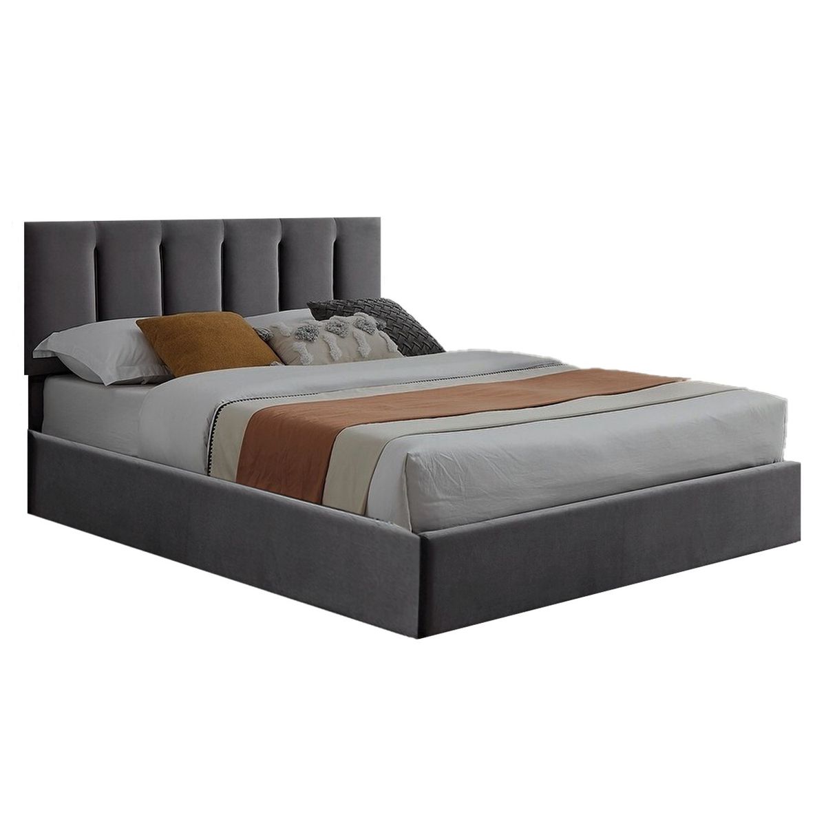 GENERICO - Cama Tapizada Listón Adda Gris Oscuro 2 Plazas