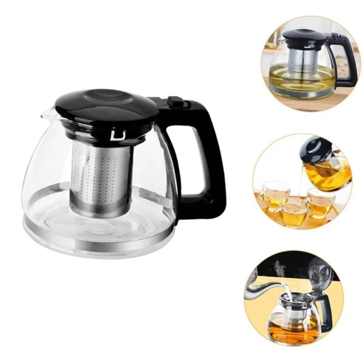 GENERICO - Jarra con infusor de 1 litro con  4 tazas de acero inoxidable