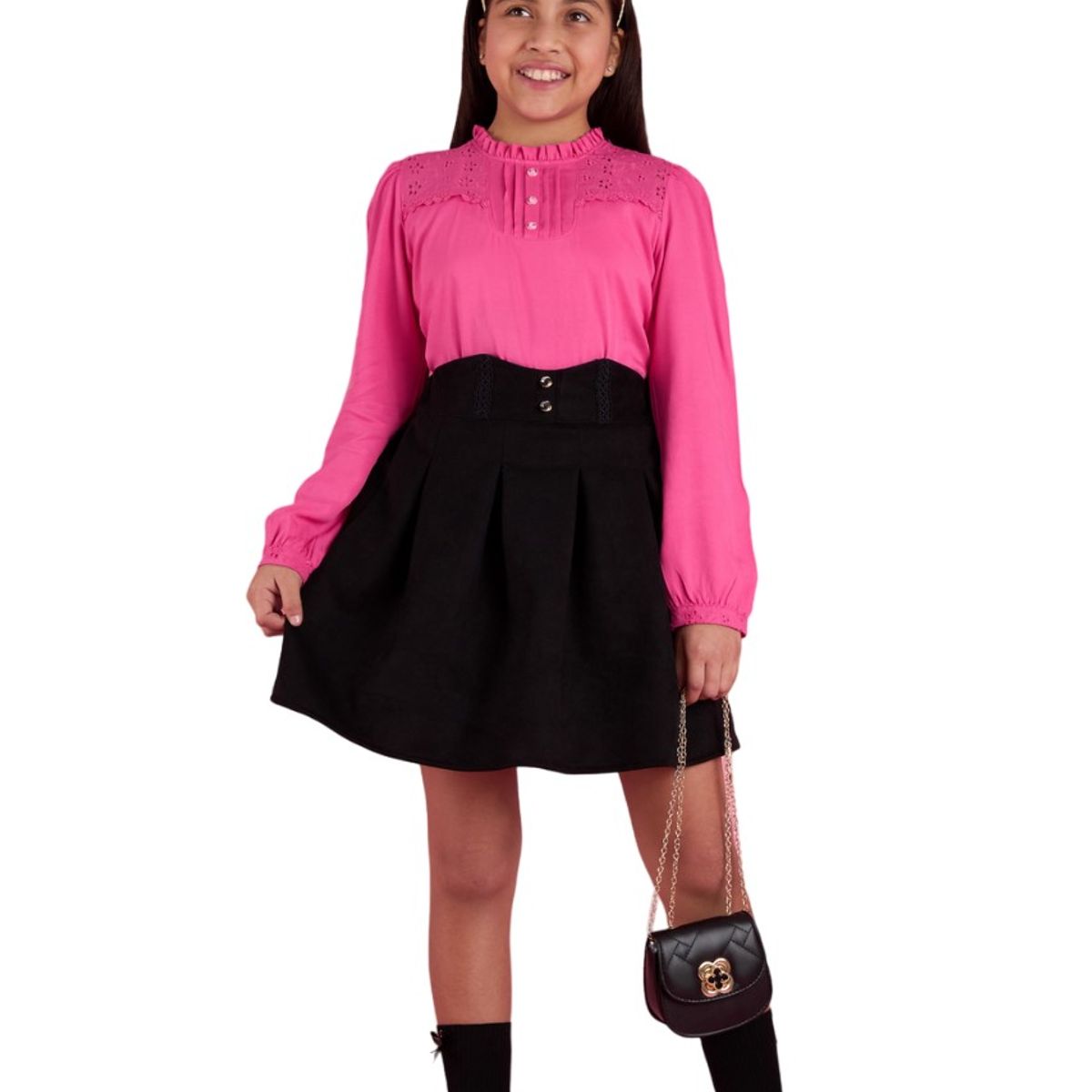 KIDS MASHMELO - Falda Swed Con Tableado Y Pechera En Pretina Para Niña Kids Mashmelo