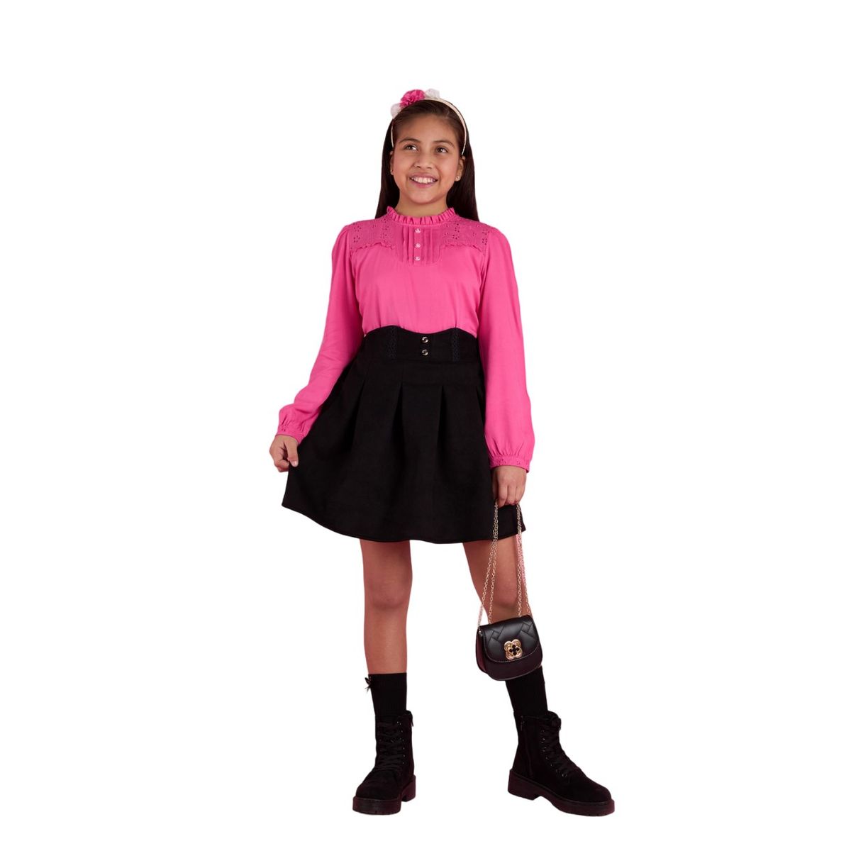 KIDS MASHMELO - Falda Swed Con Tableado Y Pechera En Pretina Para Niña Kids Mashmelo