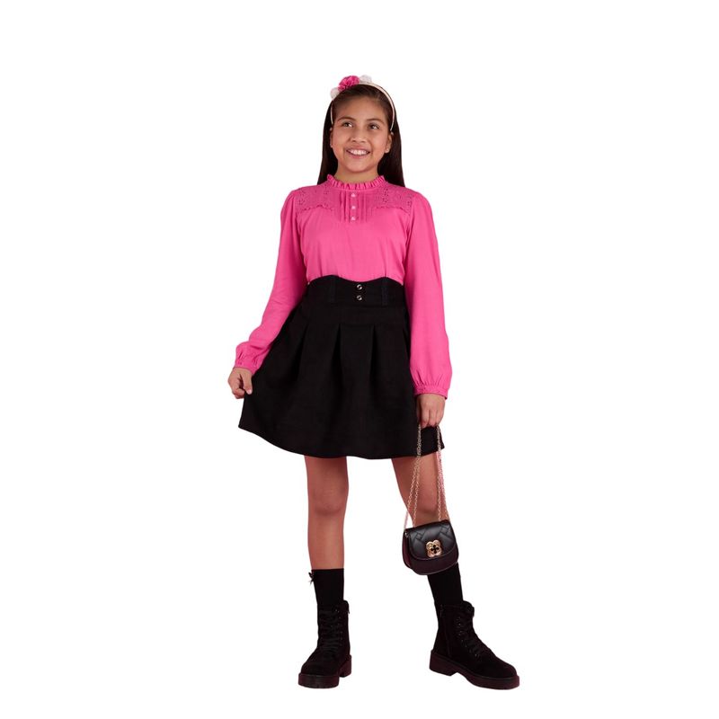 KIDS MASHMELO - Falda Swed Con Tableado Y Pechera En Pretina Para Niña Kids Mashmelo