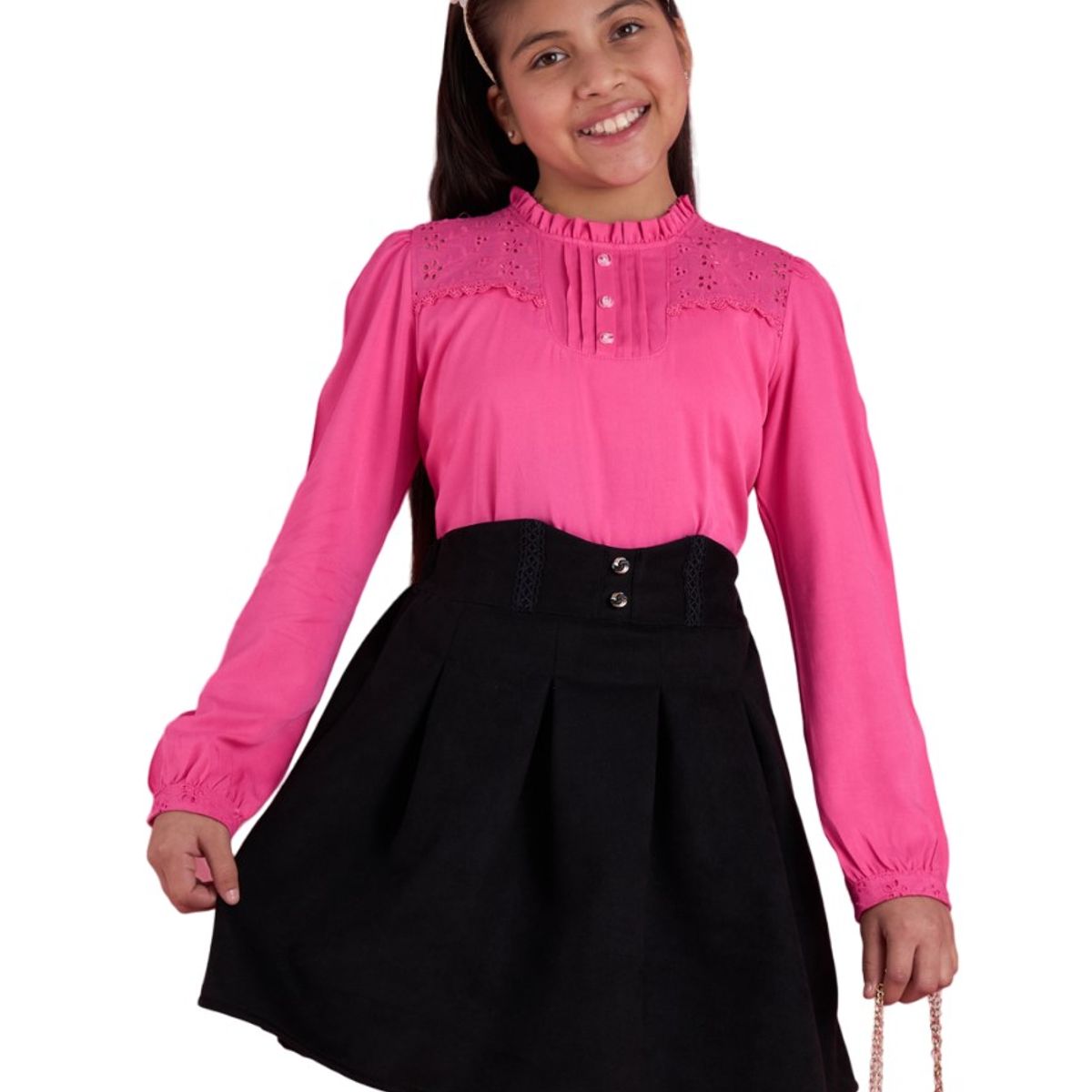 KIDS MASHMELO - Falda Swed Con Tableado Y Pechera En Pretina Para Niña Kids Mashmelo