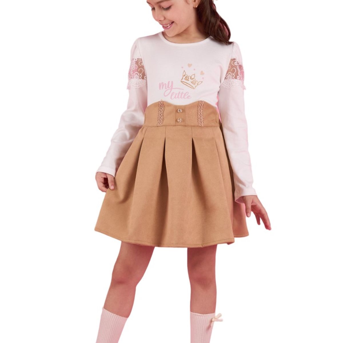 KIDS MASHMELO - Falda Swed Con Tableado Y Pechera En Pretina Para Niña Kids Mashmelo