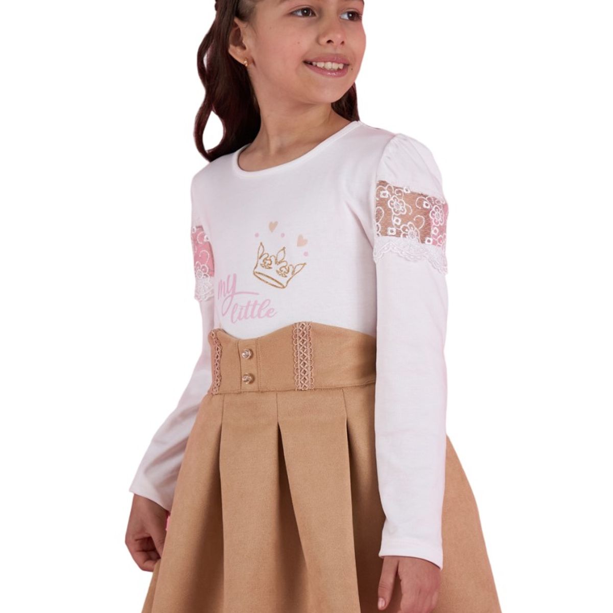 KIDS MASHMELO - Falda Swed Con Tableado Y Pechera En Pretina Para Niña Kids Mashmelo