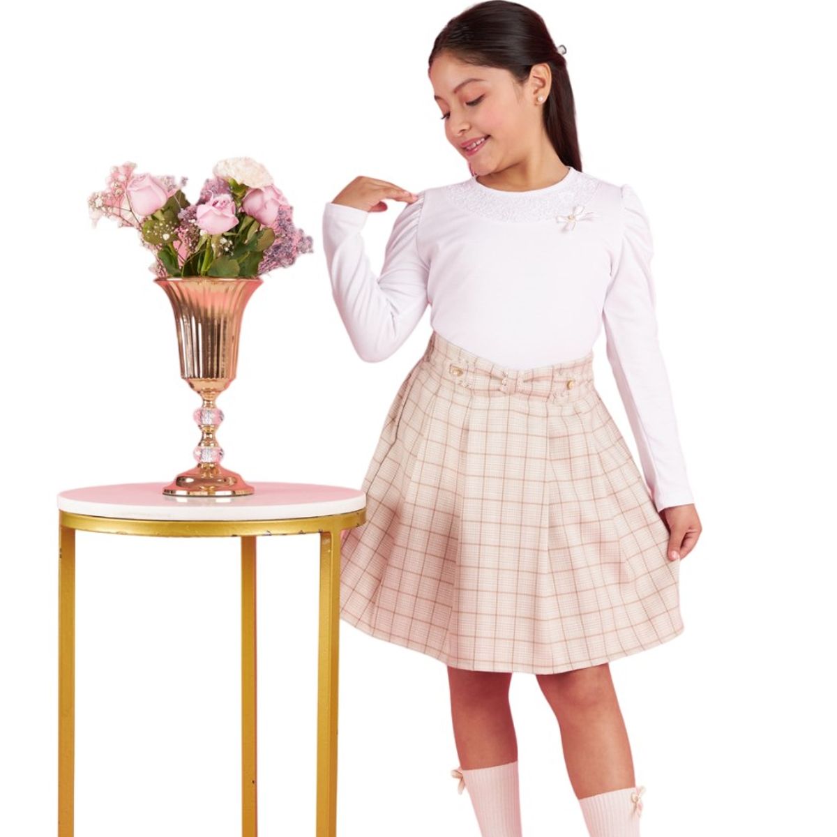 KIDS MASHMELO - Falda Cortes En Pretina Y Tableros Para Niña Kids Mashmelo