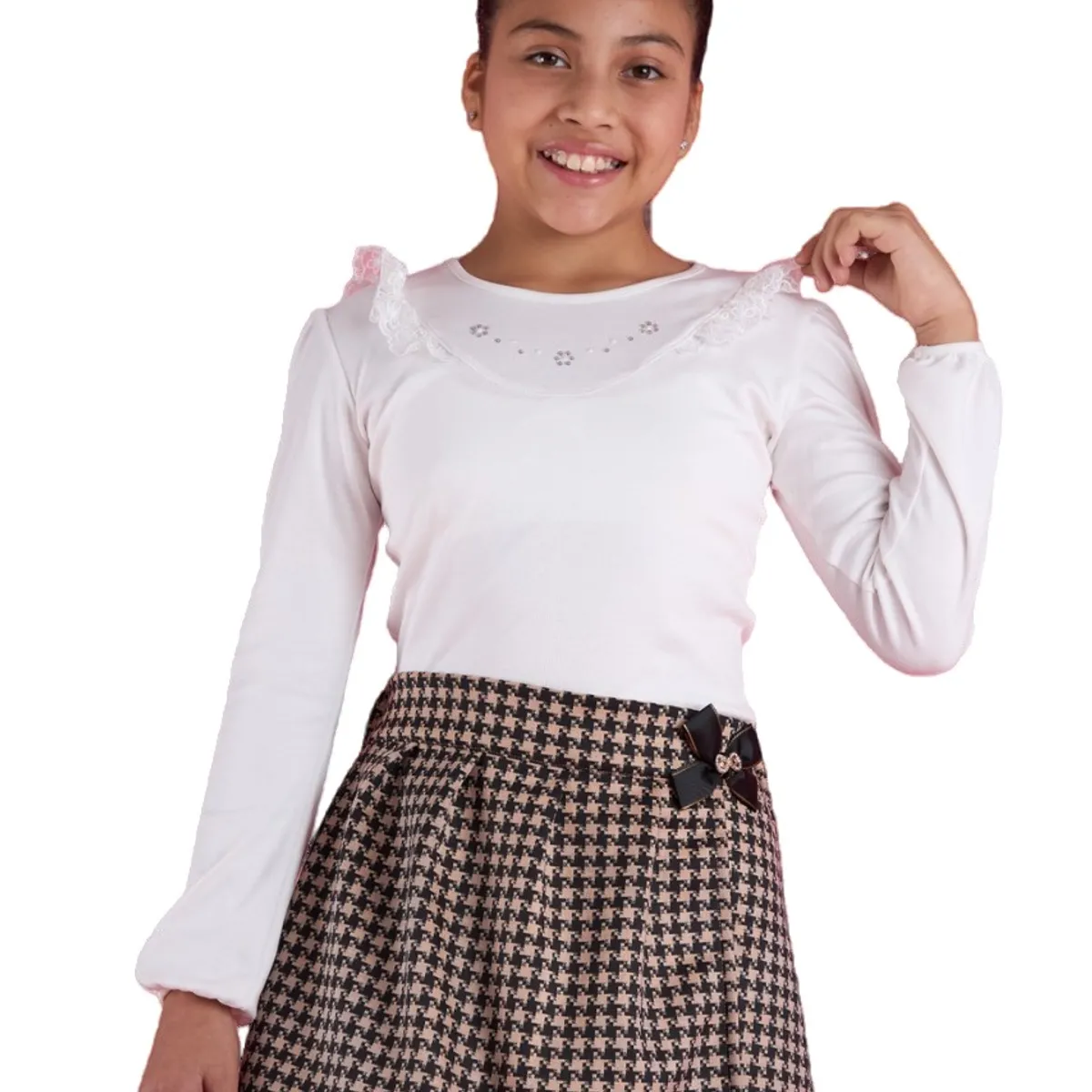 KIDS MASHMELO - Body Con Pedreria En Canessu Y Tull Bordado Para Niña Kids Mashmelo