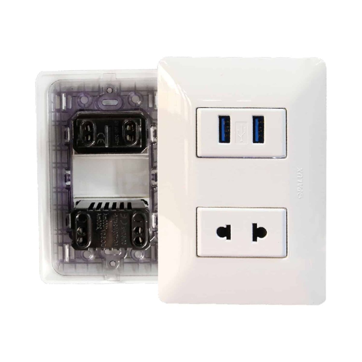 OPALUX - Tomacorriente Mixto Universal + 2 Entradas USB Con Proteccion