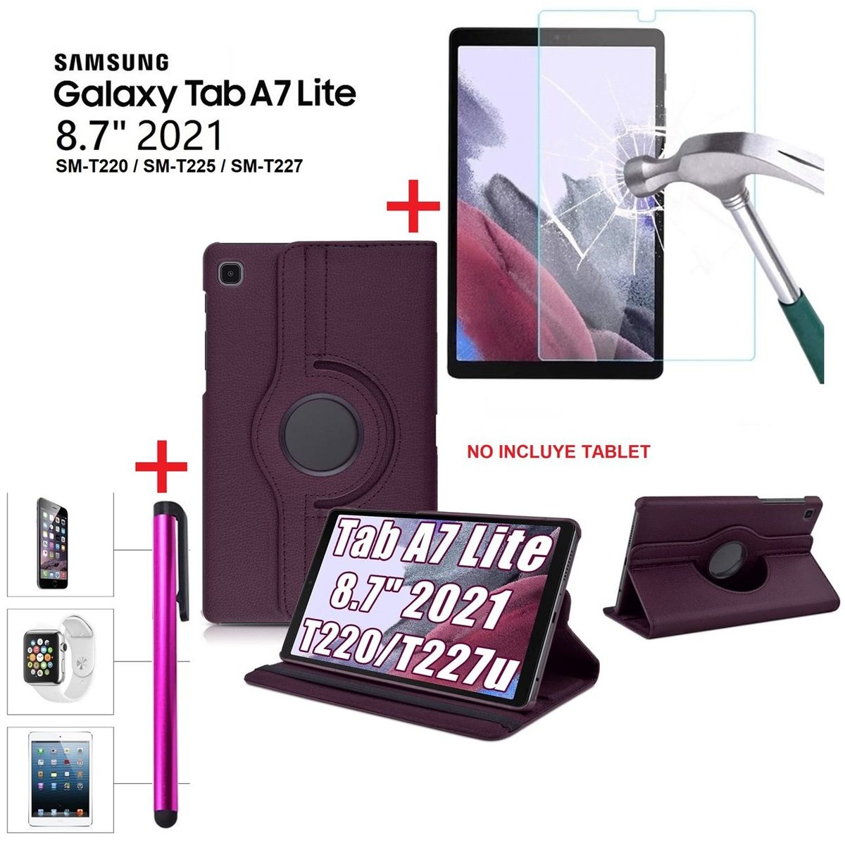 GENERICO - Funda + Mica Vidrio + Lapiz para Samsung Tab A7 Lite 8.7 2021 SM-T220.