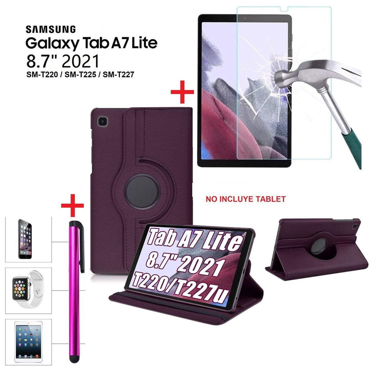GENERICO - Funda + Mica Vidrio + Lapiz para Samsung Tab A7 Lite 8.7 2021 SM-T220.