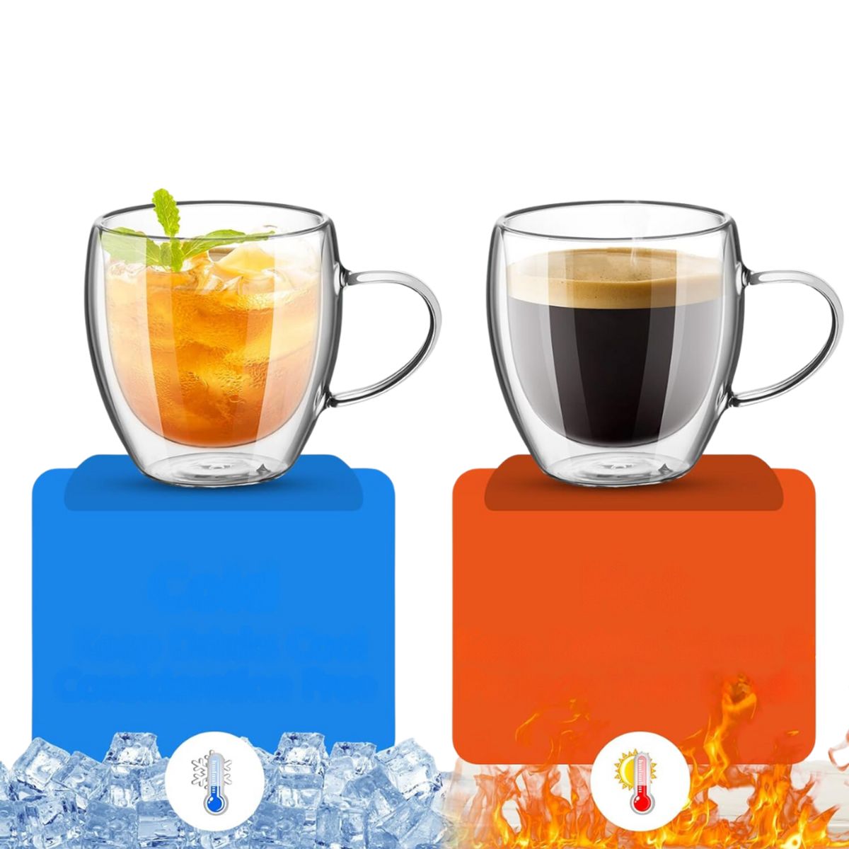 INSPIRA - Set de 2 Tazas Doble Pared de Vidrio 250 ml