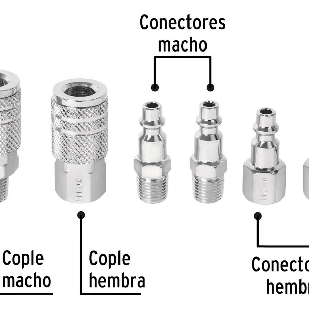 PRETUL - Juego de 4 conectores y 2 acoples para compresora de aire pretul 