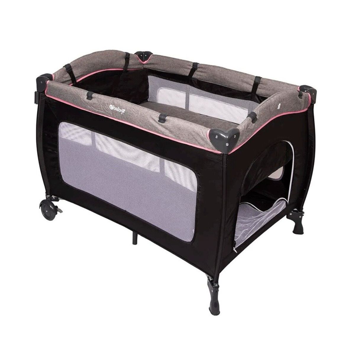 EBABY - Cuna Corral Mecedora Ebaby sally 716 + Tina Plegable Rosado