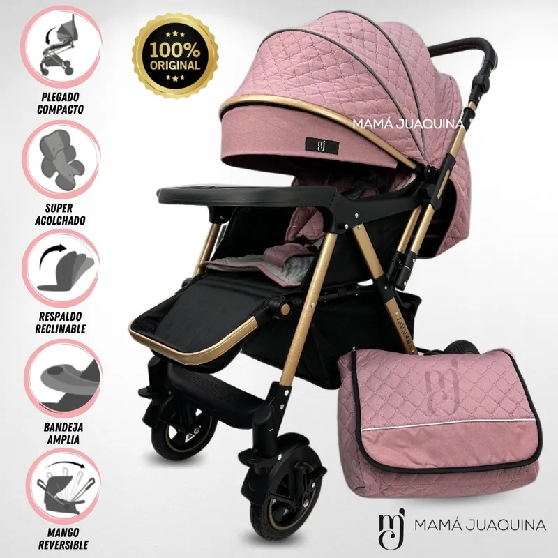 BABY - Coche Cuna de Lujo «BOMBSHELL» con Bolso Pañalero Pink