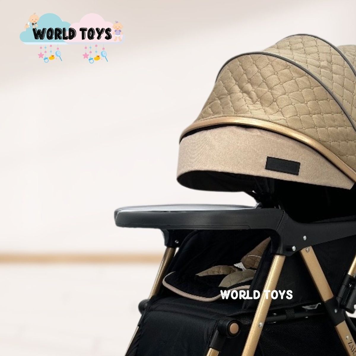 BABY - Coche Cuna de Lujo «BOMBSHELL» con Bolso Pañalero Beige