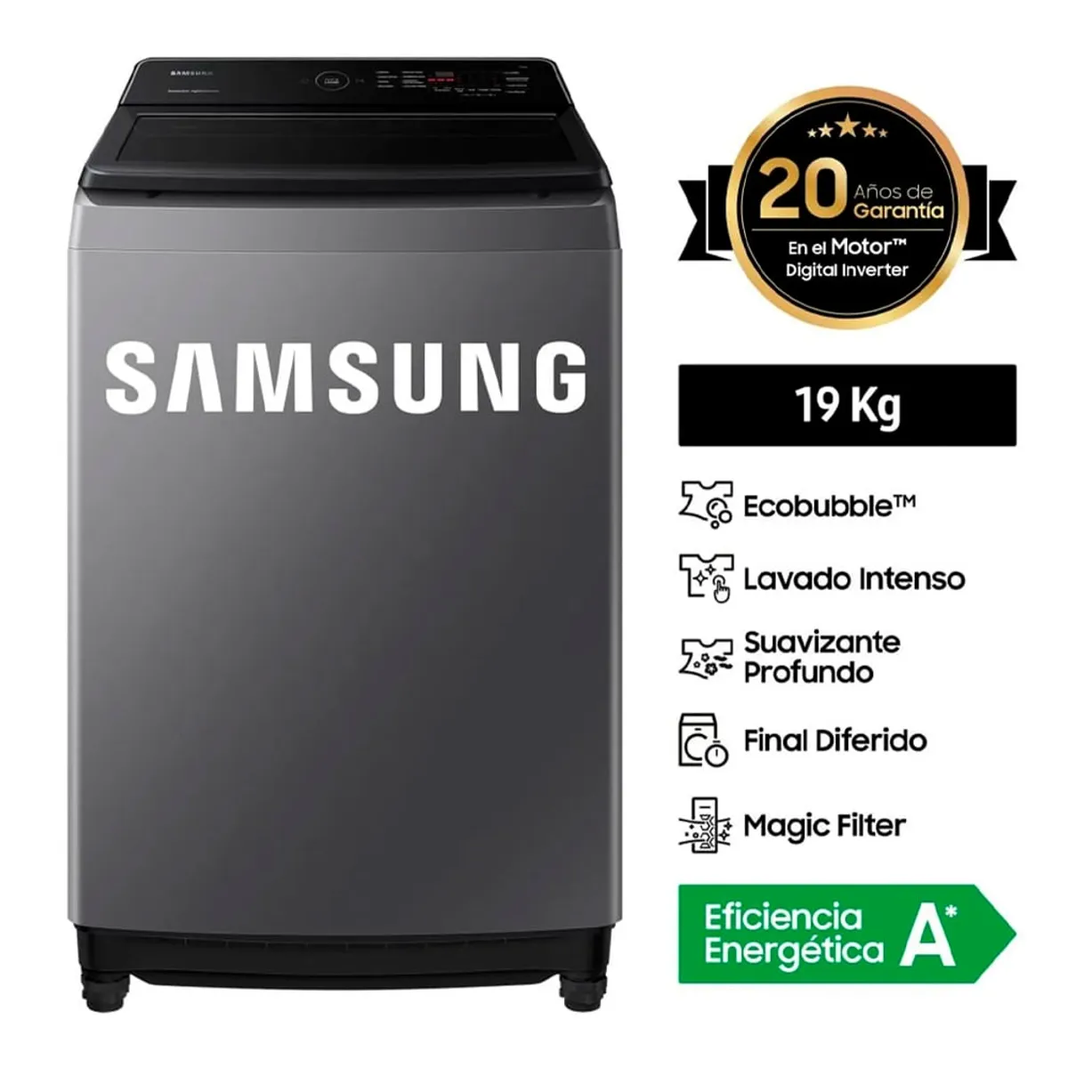 SAMSUNG - Lavadora SAMSUNG Carga Superior 19 kilos WA19CG6441BD