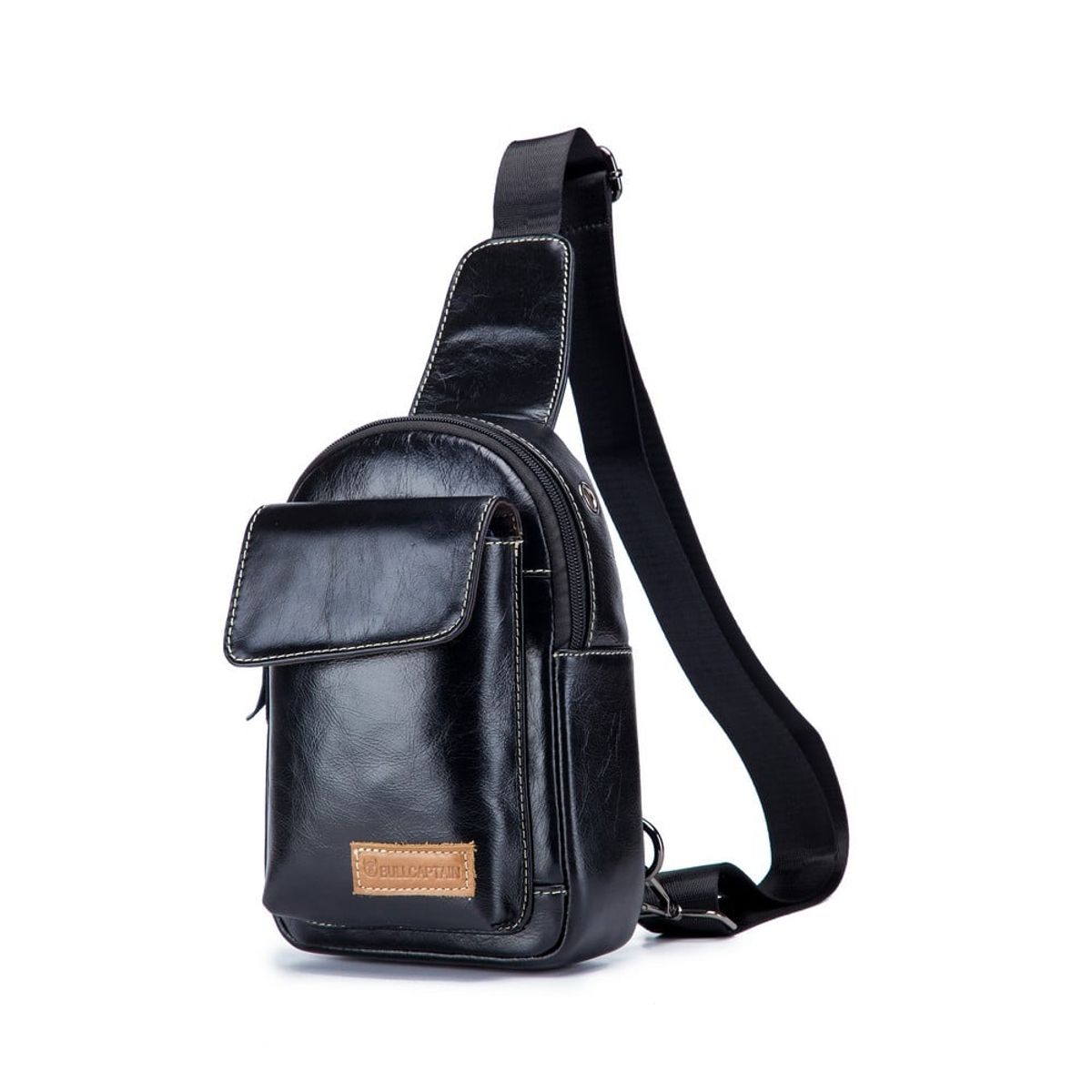 BULLCAPTAIN - BullCaptain - Mochila cruzada de Cuero Mate XB-097-BK Negro