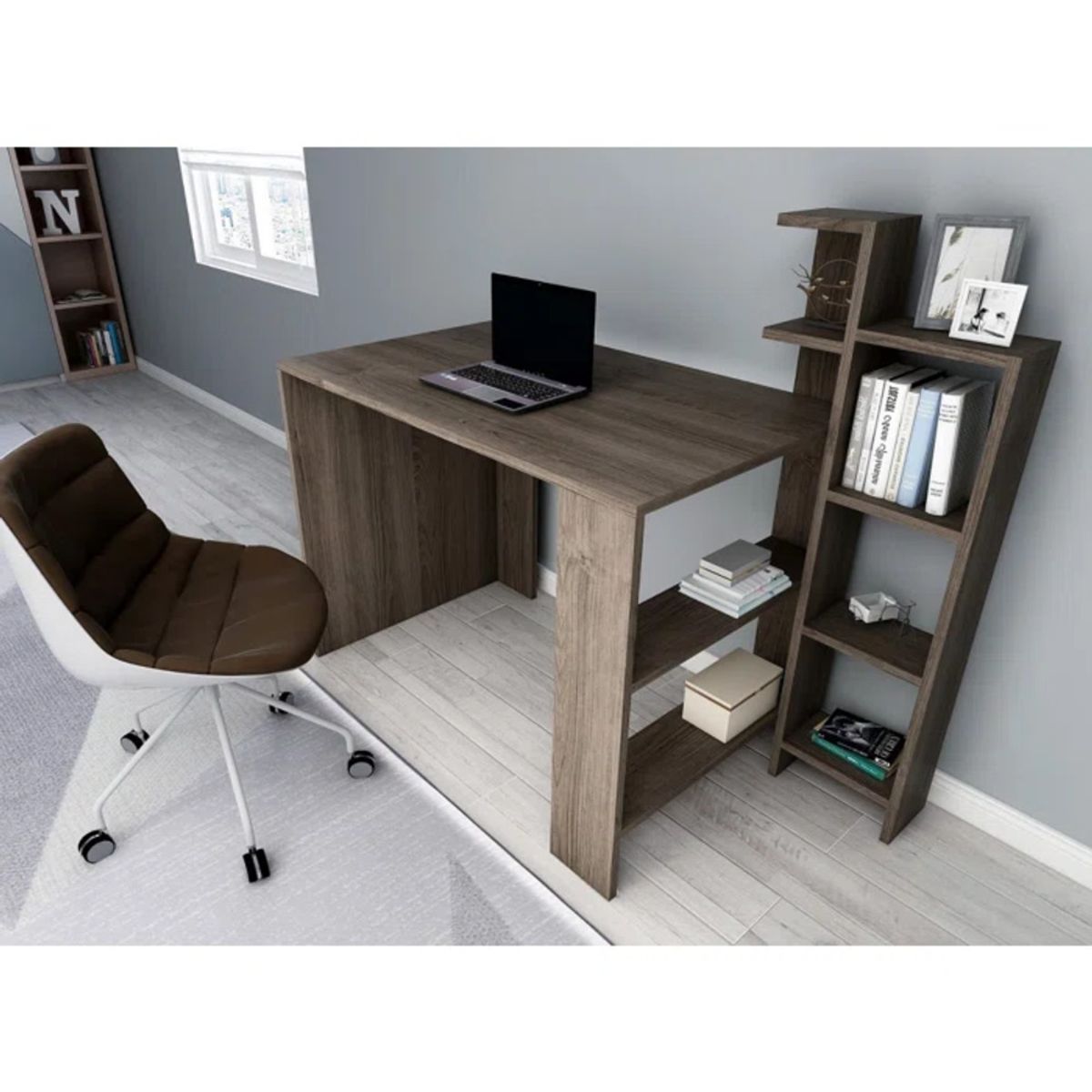 TU MESITA - Escritorio Moderno Palace con Librero color Marrón TU MESITA