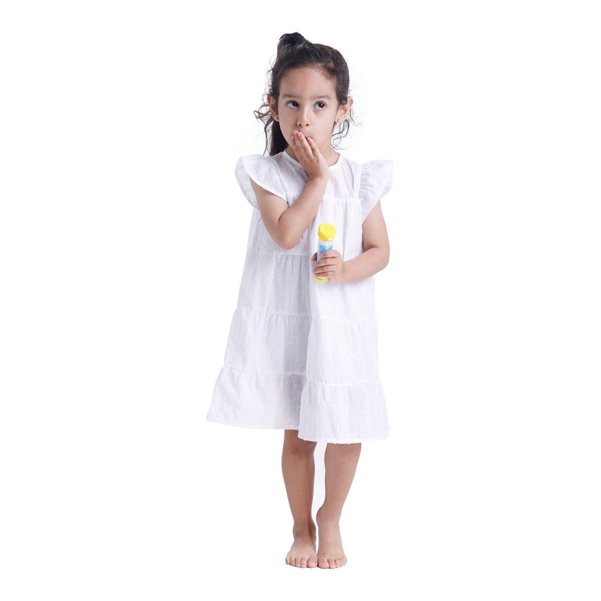 NATA COTON - VESTIDO ALGODÓN MANGA CORTA NIÑA BLANCO