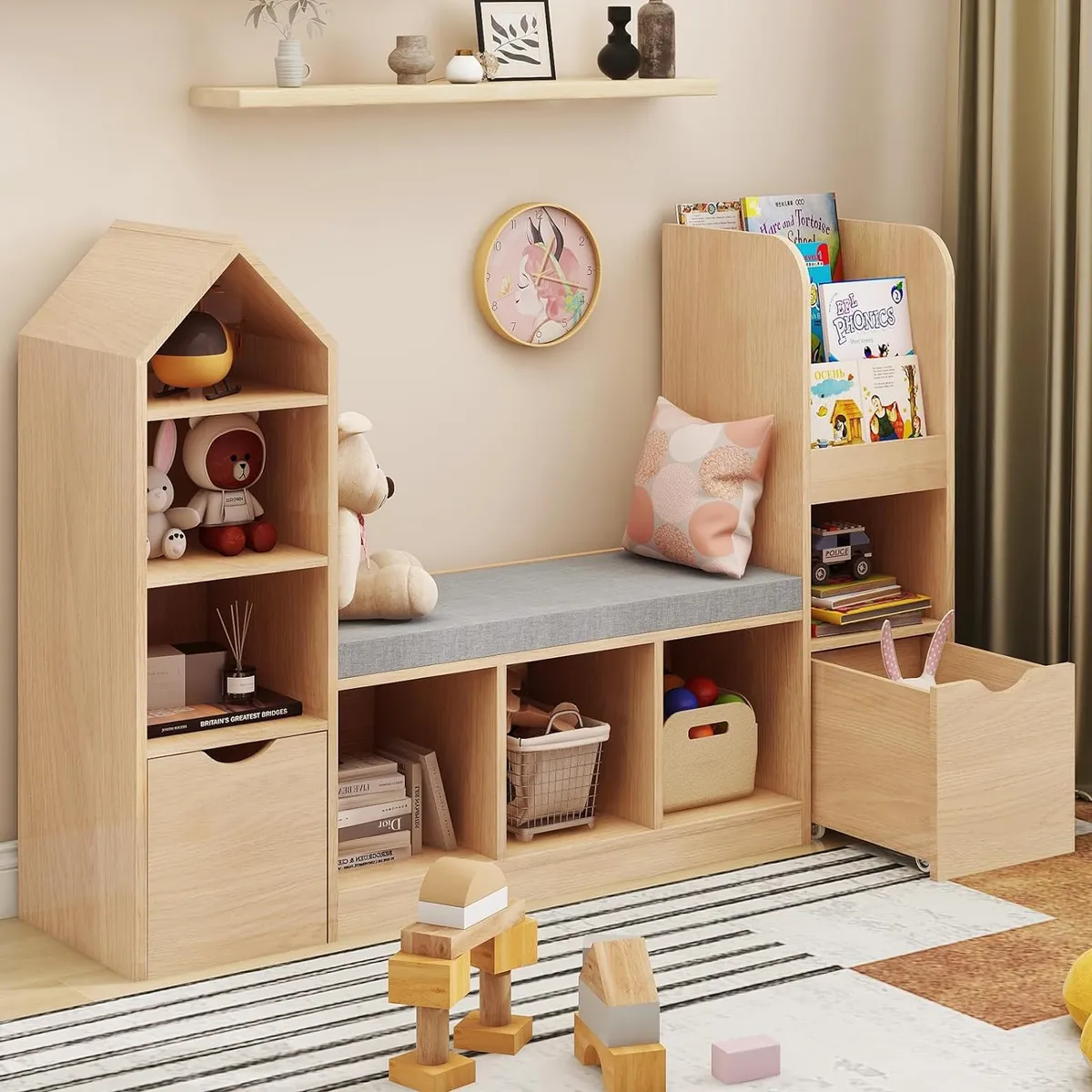 DIBA MUEBLES - Librero Organizador con Asiento Infantil Kiame  DIBA Muebles