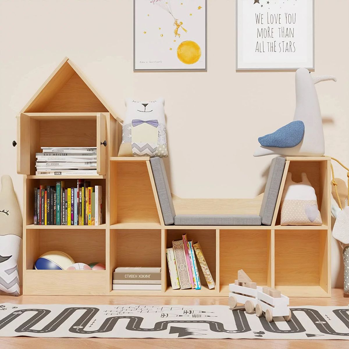 DIBA MUEBLES - Librero Organizador con Asiento Infantil Nolan DIBA Muebles