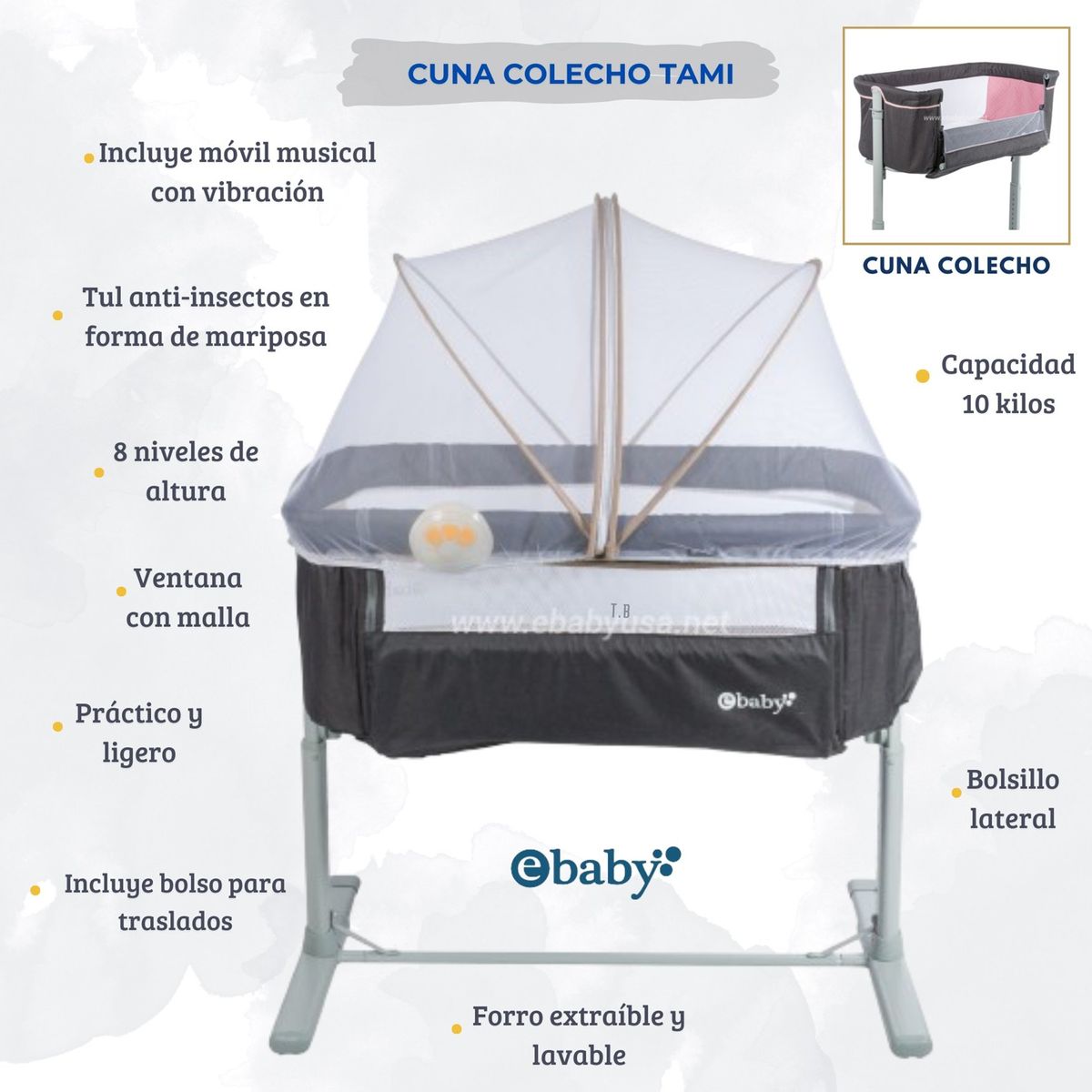 EBABY - CUNA COLECHO PARA BEBE TAMI BEIGE + GRATIS LAMPARA PIKACHU