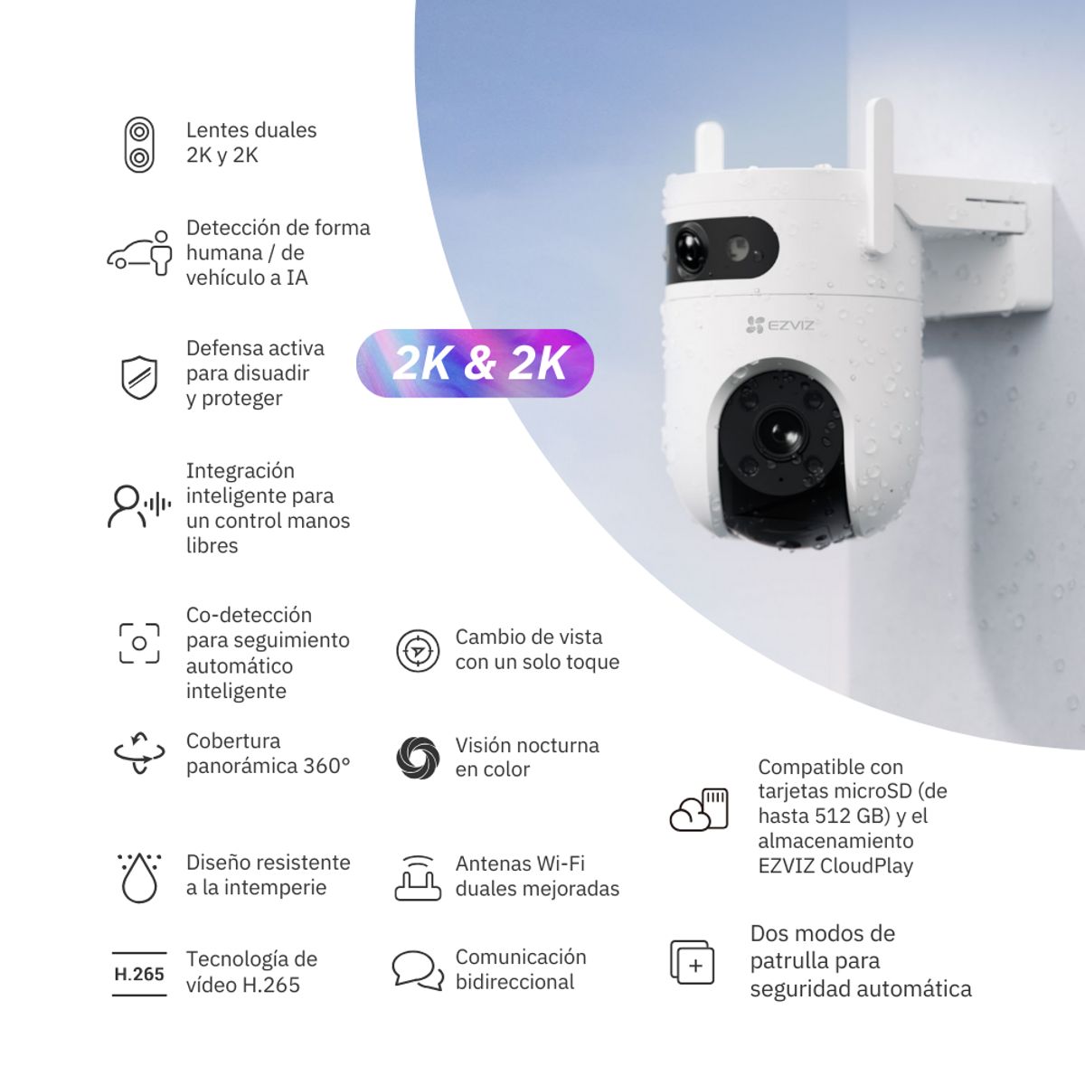 EZVIZ - Cámara de seguridad inteligente para exteriores H9c Dual + SD 128GB - Ezviz