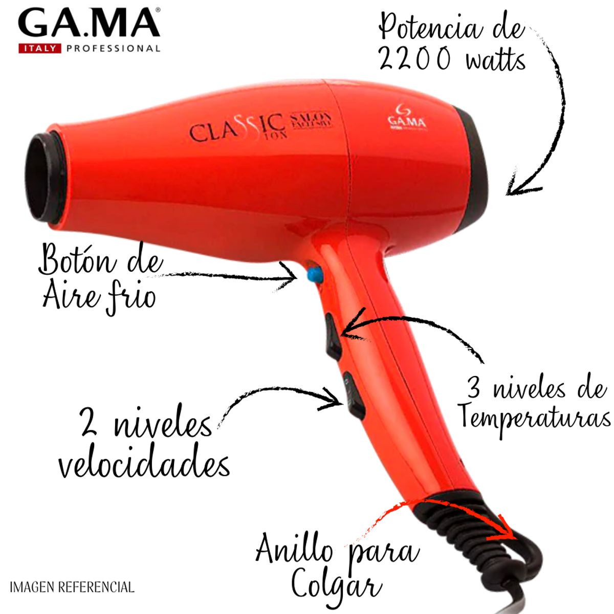 GAMA - Secadora Gama Profesional Salon Exclusive Classic Ion 2200 watts.
