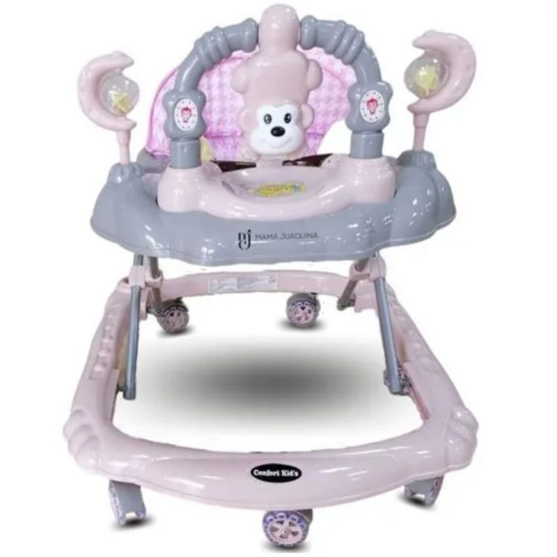 GENERICO - Andador para bebe bandeja didáctica MONITO ROSADO CON PLOMO