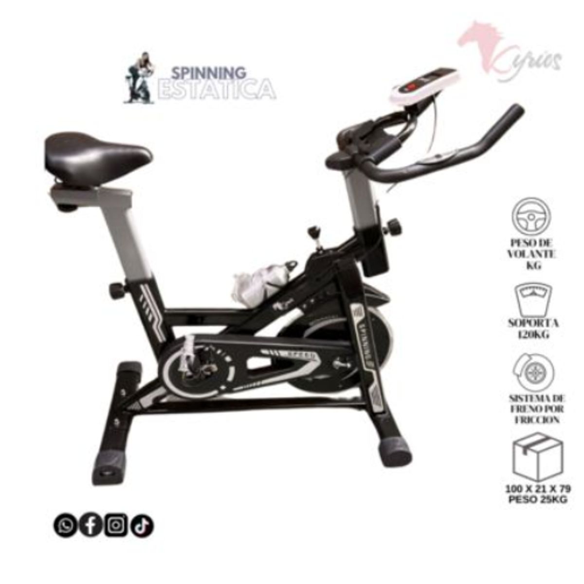 GENERICO - Spinning Estacionaria Color Blanco Con Volante De 12 KG