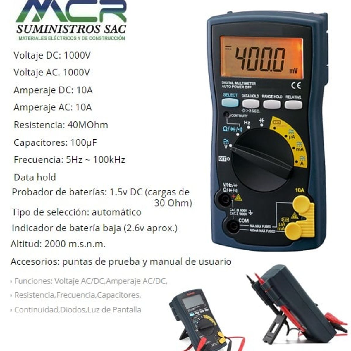 GENERICO - MULTIMETRO DIGITAL PROFESIONAL HASTA 1000 AMPERIOS