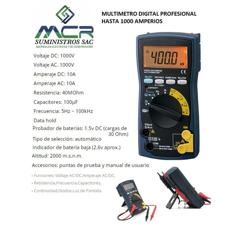 GENERICO - MULTIMETRO DIGITAL PROFESIONAL HASTA 1000 AMPERIOS