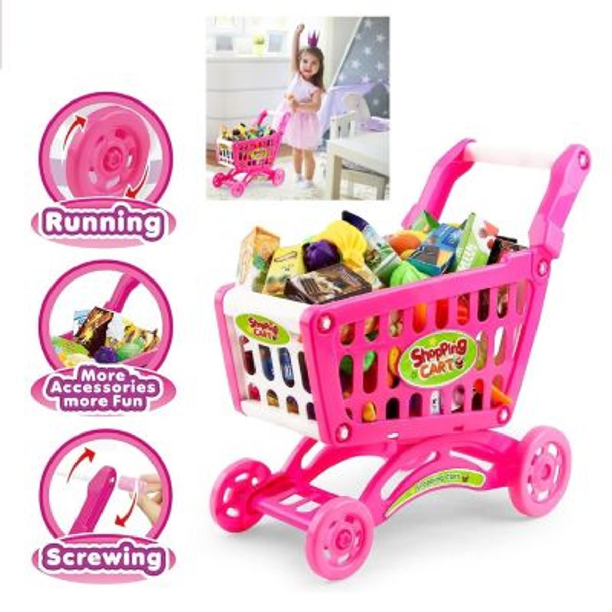 GENERICO - Juguete Carrito De Compras Para Niñas Accesorios 56 Piezas