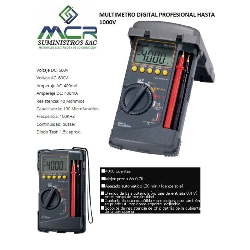GENERICO - MULTIMETRO DIGITAL PROFESIONAL HASTA 600V