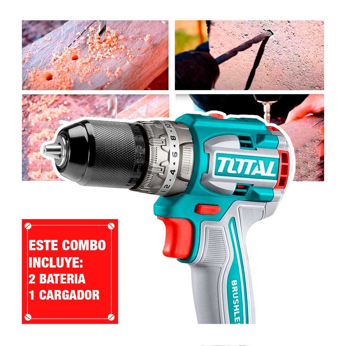 TOTAL TOOLS - TALADRO PERCUTOR INALAMBRICO 20V BRUSHLESS TOTAL JUEGO 118 BROCAS