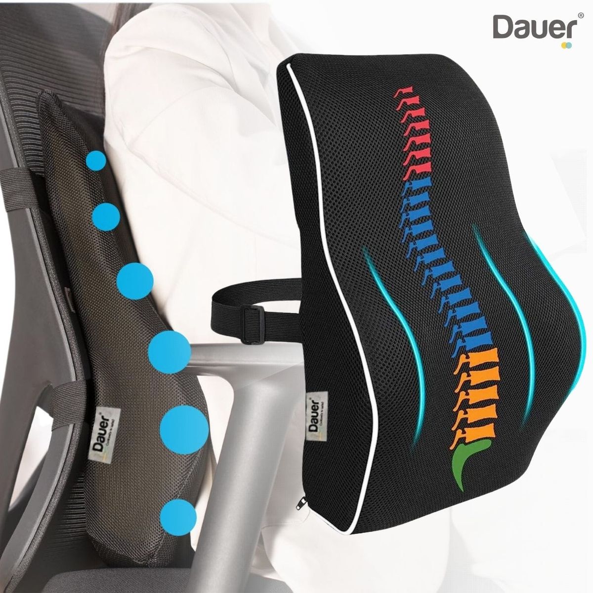 DAUER - Cojin Soporte Lumbar Dauer Ergonomico Memory Foam con Gel Tech + Bambu