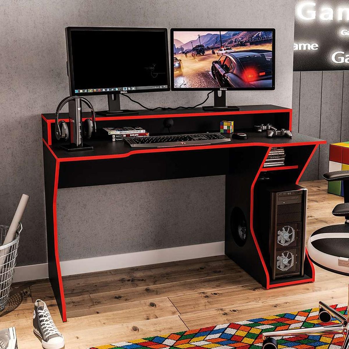 MUEBLES CRISOSTOMO - Escritorio Gamer de Melamina Moderno Negro 130cm