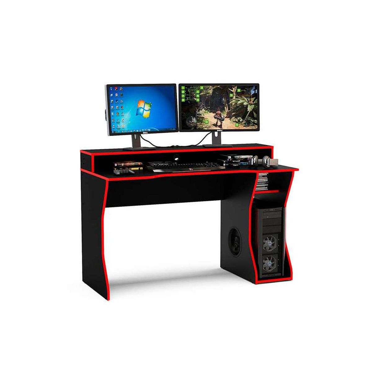 MUEBLES CRISOSTOMO - Escritorio Gamer de Melamina Moderno Negro 130cm