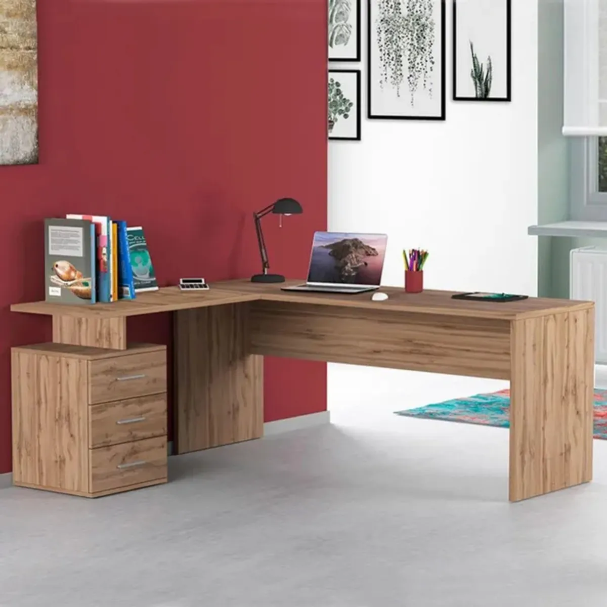 TU MESITA - Escritorio Moderno en L Italo color Marrón 3 cajones TU MESITA