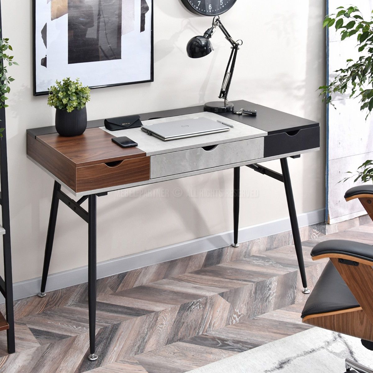 TU MESITA - Escritorio Moderno Tiggo color BlancoNegroMarrón TU MESITA