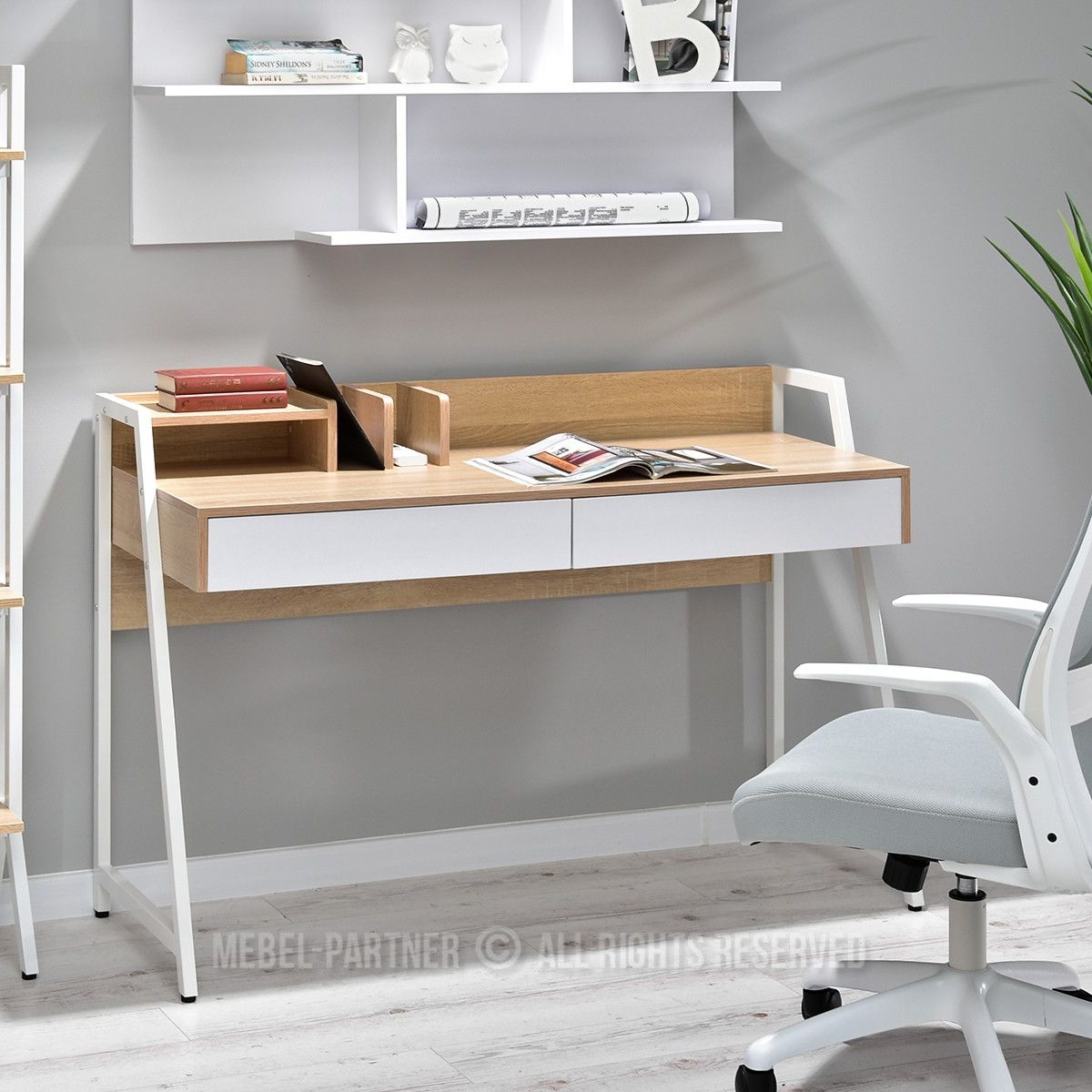 TU MESITA - Escritorio Moderno Rikko color DunaBlanco TU MESITA 2 cajones