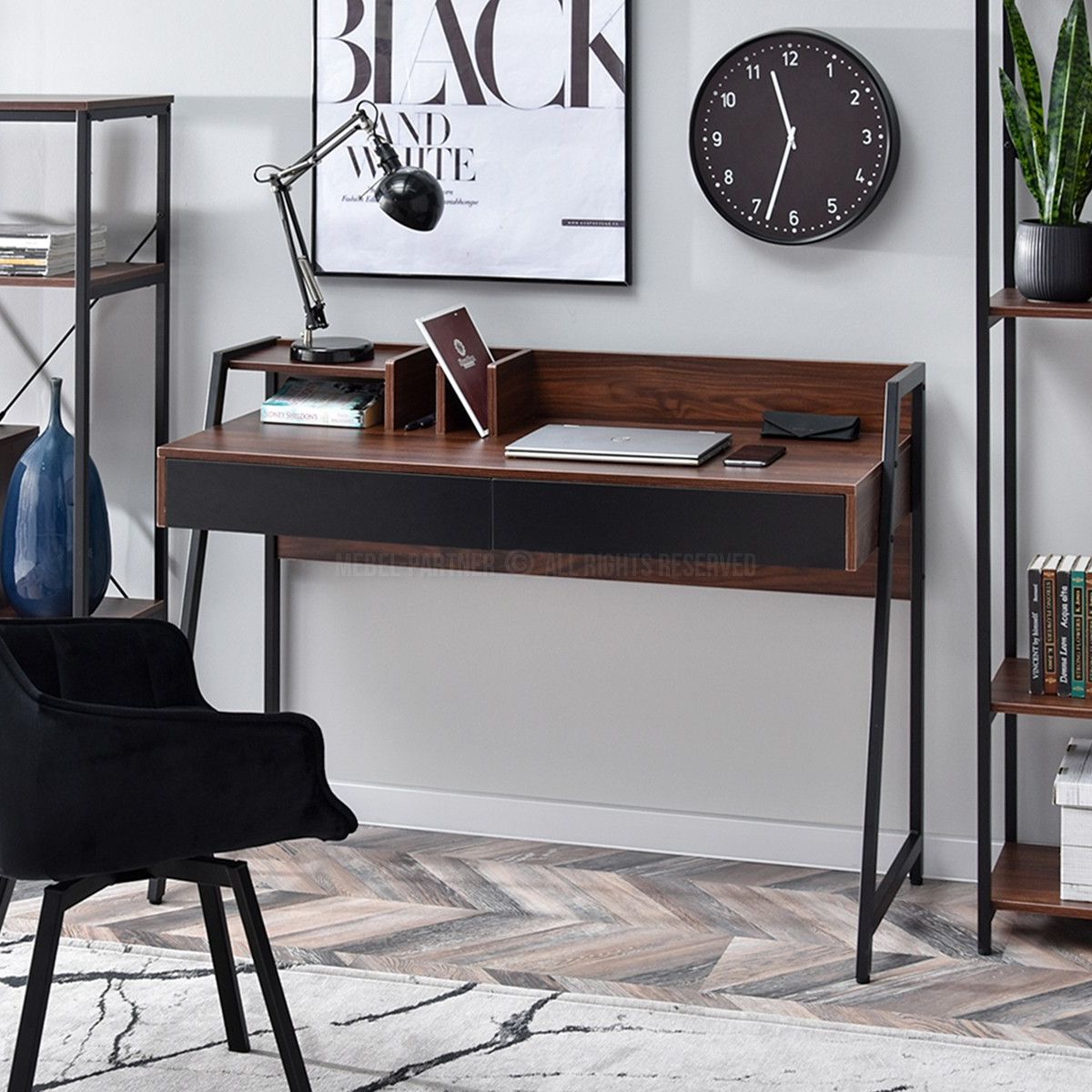 TU MESITA - Escritorio Moderno Rikko color MarrónNegro TU MESITA 2 cajones