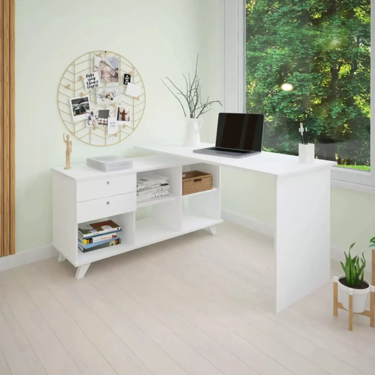 TU MESITA - Escritorio en L con Organizador Boricua color Blanco TU MESITA