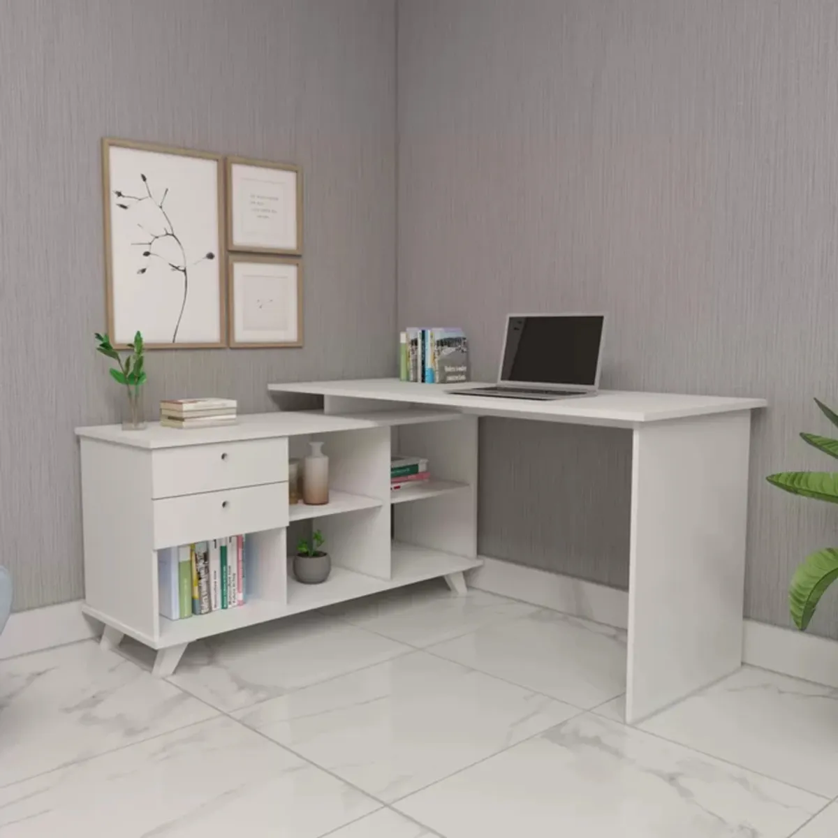 TU MESITA - Escritorio en L con Organizador Boricua color Blanco TU MESITA