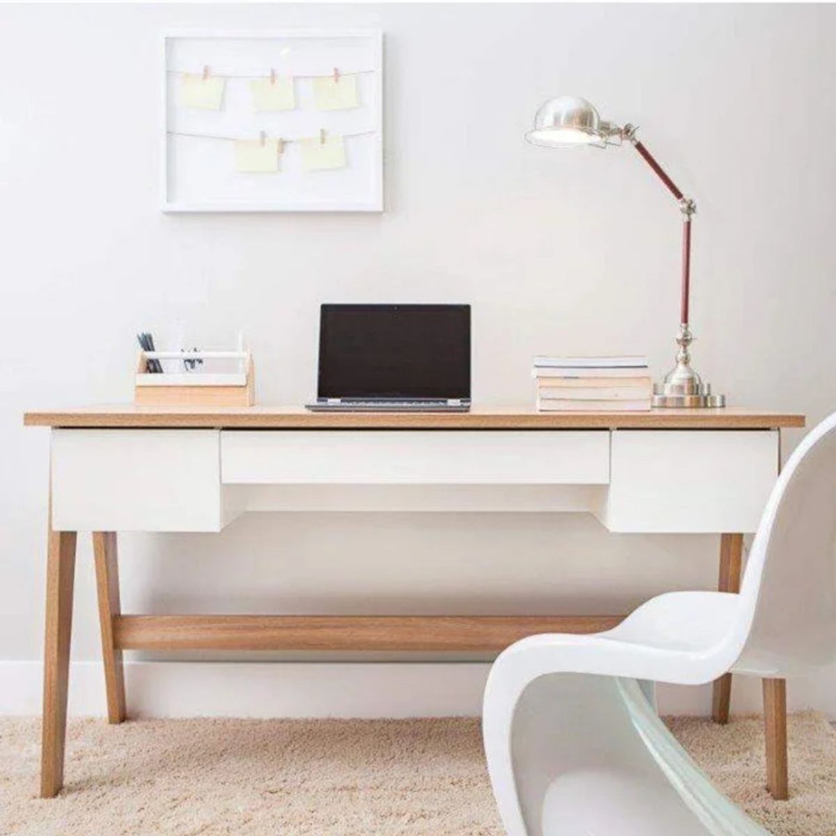 TU MESITA - Escritorio Contemporáneo Hans color BlancoMarrón TU MESITA 3 cajones