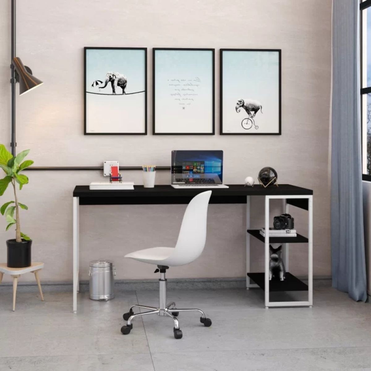 TU MESITA - Mesa Escritorio Industrial Liverpol color NegroBlanco TU MESITA