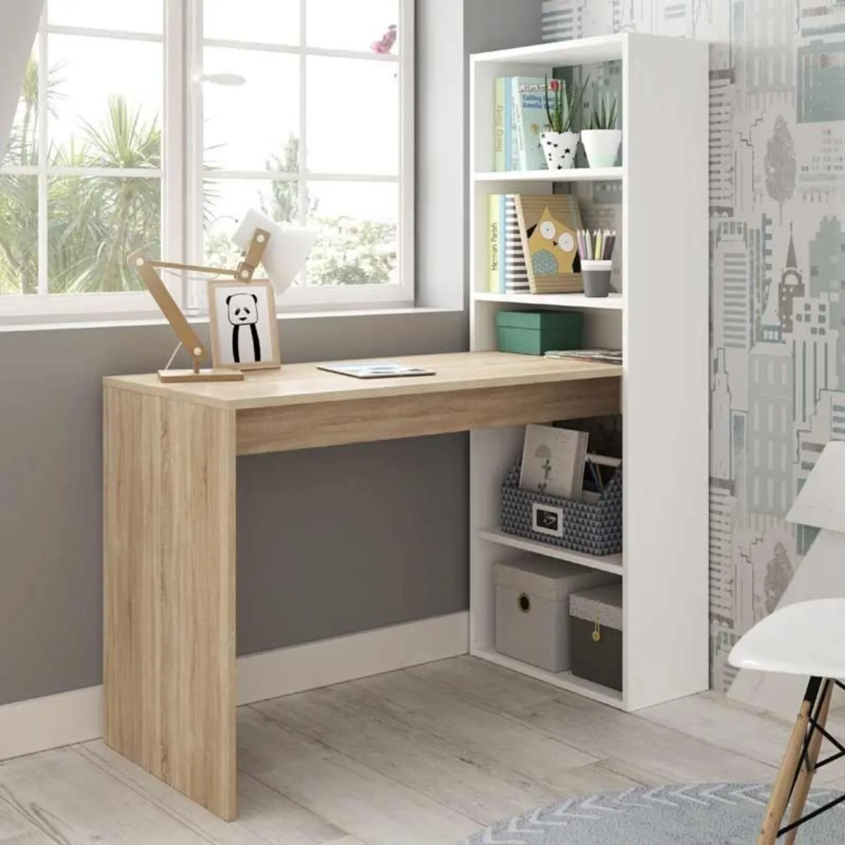 TU MESITA - Escritorio con Estantes Moderno Ringo color BlancoMarrón TU MESITA