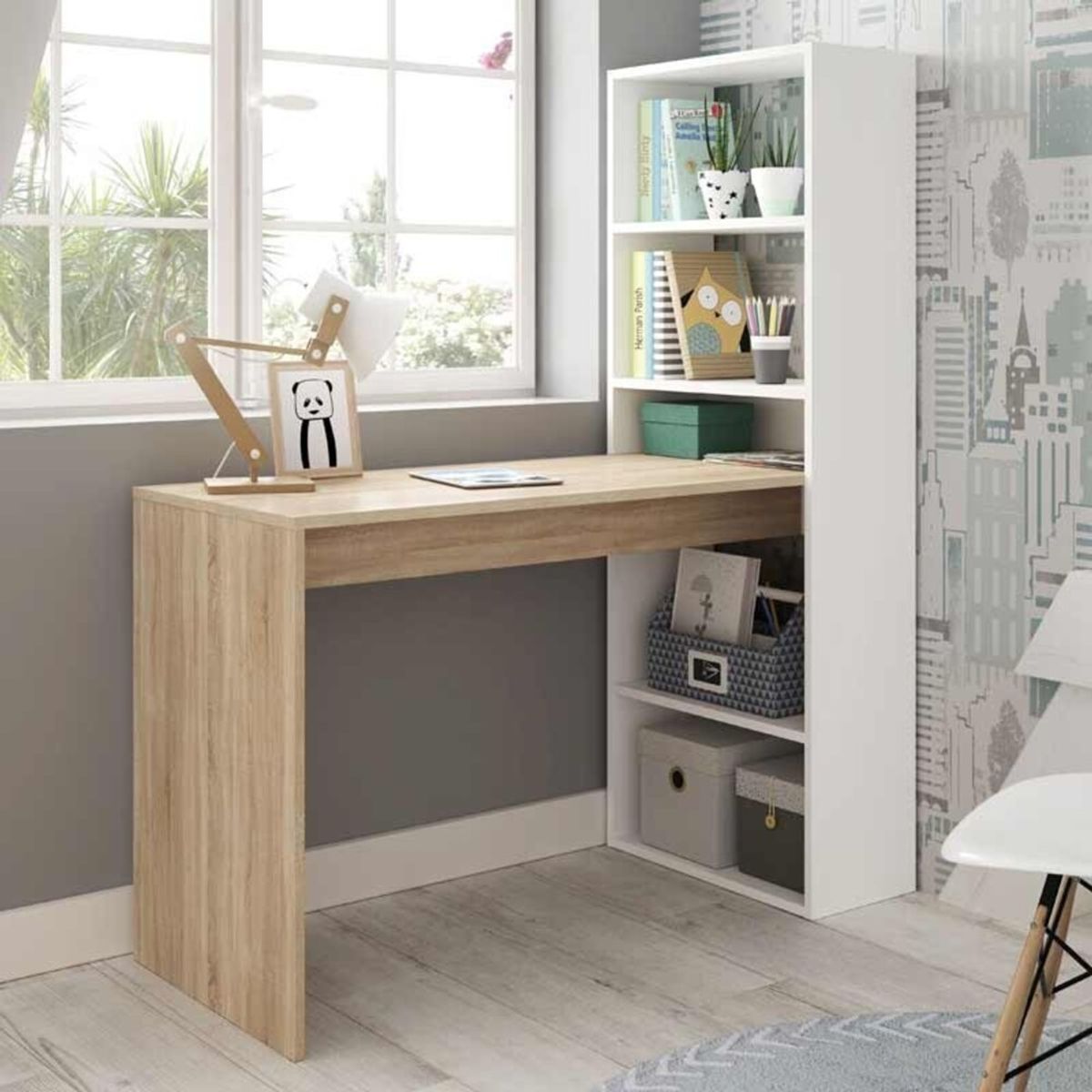 TU MESITA - Escritorio con Estantes Moderno Ringo color BlancoMarrón TU MESITA