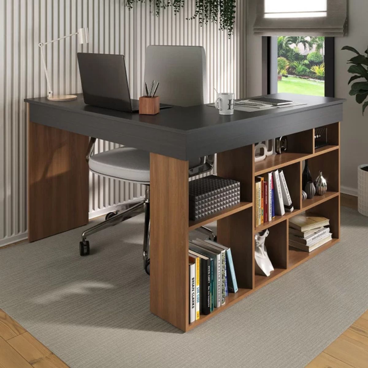 TU MESITA - Escritorio con Librero Florida color NegroMarrón TU MESITA