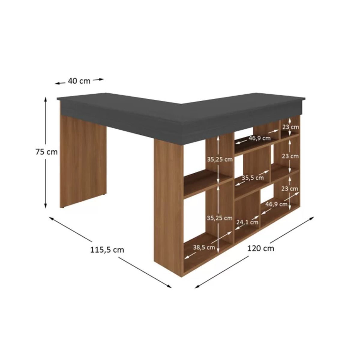 TU MESITA - Escritorio con Librero Florida color NegroMarrón TU MESITA