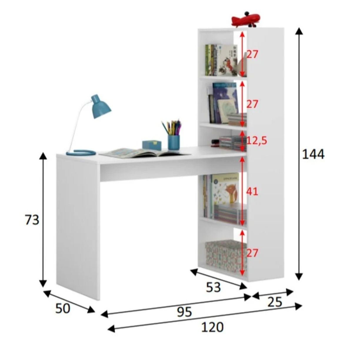 TU MESITA - Escritorio con Estantes Moderno Ringo color Blanco TU MESITA